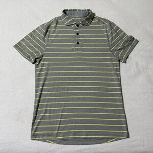 Lululemon Mens‎ Medium Shirt Polo Gray Yellow Athletic Stretch Tech Short Sleeve